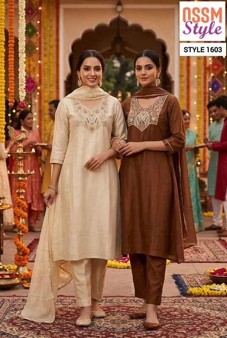 1603 By Ossm Style Viscos Mul Chanderi Kurti With Bottom Dupatta 